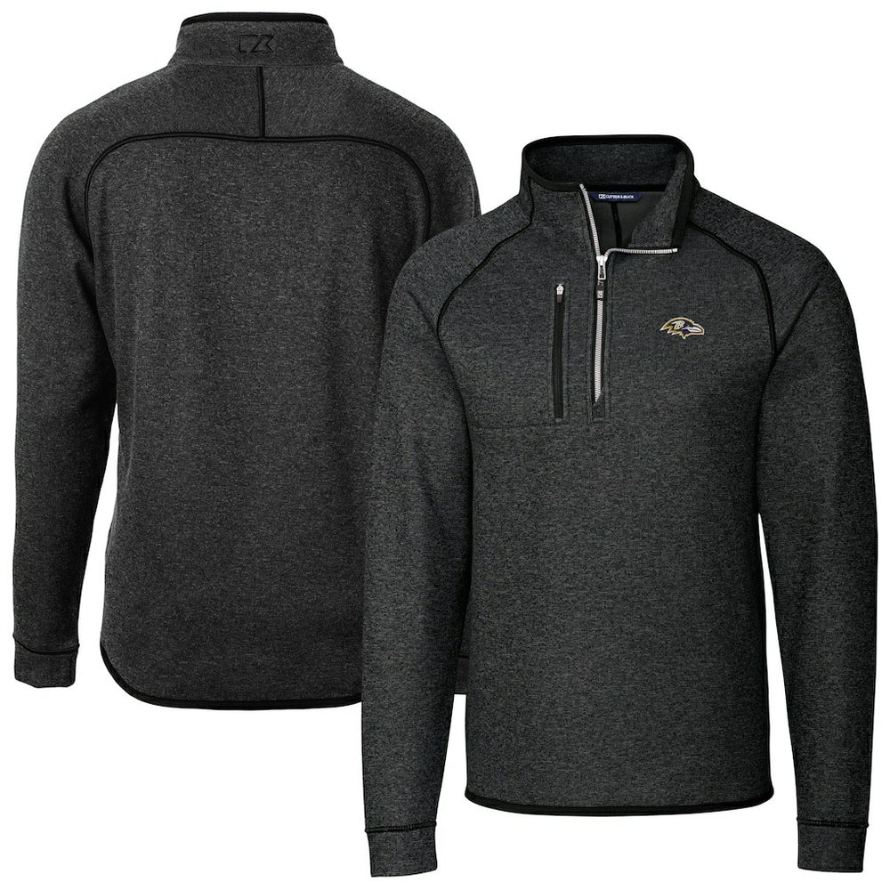 Baltimore Ravens Cutter & Buck Big & Tall Mainsail Sweater-Knit Half-Zip Jacket Heather Charcoal