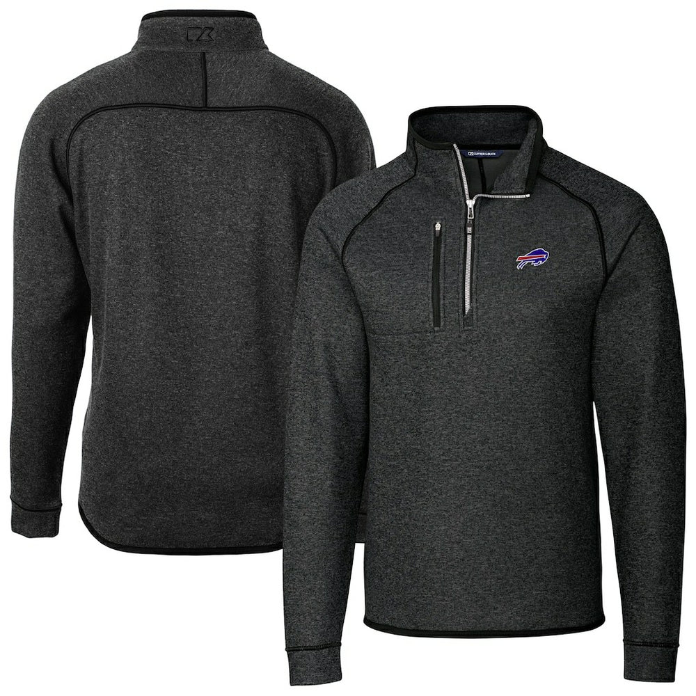 Buffalo Bills Cutter & Buck Big & Tall Mainsail Sweater-Knit Half-Zip Jacket Heather Charcoal