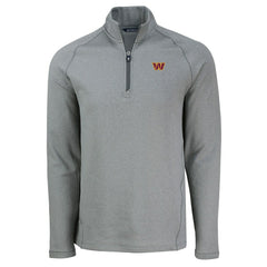Washington Commanders Cutter & Buck Peshastin Eco Fleece Tri-Blend Raglan Recycled Quarter-Zip Jacket Heather Gray