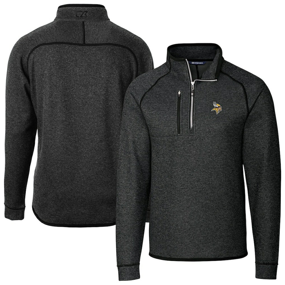 Minnesota Vikings Cutter & Buck Big & Tall Mainsail Sweater-Knit Raglan Half-Zip Jacket Heather Charcoal