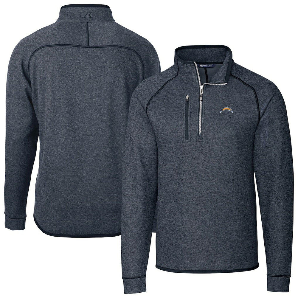 Los Angeles Chargers Cutter & Buck Big & Tall Mainsail Sweater-Knit Raglan Half-Zip Jacket Heather Navy