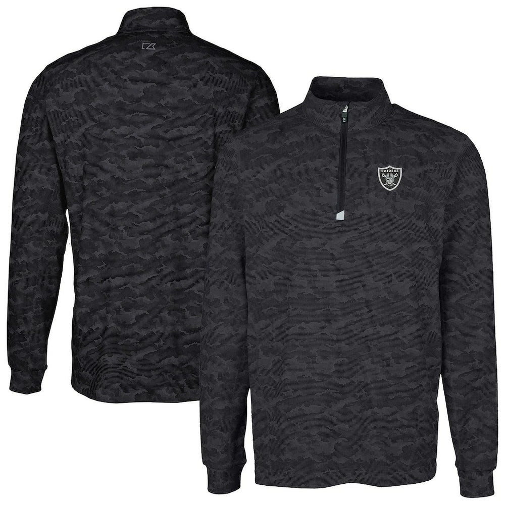 Las Vegas Raiders Cutter & Buck Big & Tall Traverse Eco Camo Tri-Blend DryTec Quarter-Zip Jacket Black