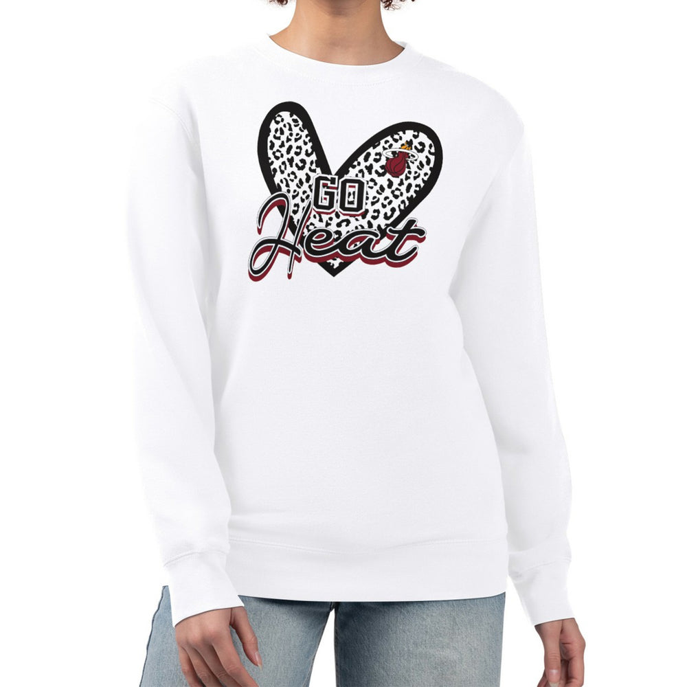 Miami Heat G-III 4Her by Carl Banks Women's Leopard Heart Fleece Pullover Sweatshirt White