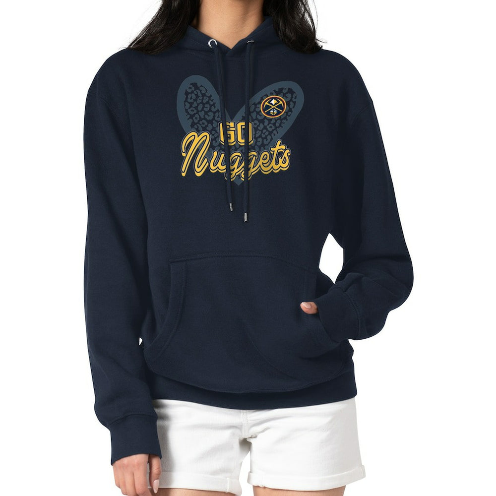 Denver Nuggets G-III 4Her by Carl Banks Women's Leopard Heart Graphic Fleece Pullover Hoodie Navy
