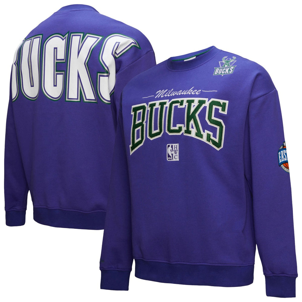 Milwaukee Bucks Hardwood Classics There & Back 2.0 Vintage Pullover Sweatshirt Purple