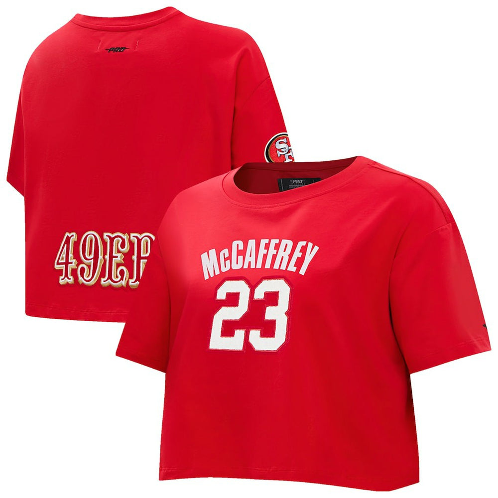 Christian McCaffrey San Francisco 49ers Pro Standard Women's Player Name & Number Cropped Boxy T-Shirt Scarlet