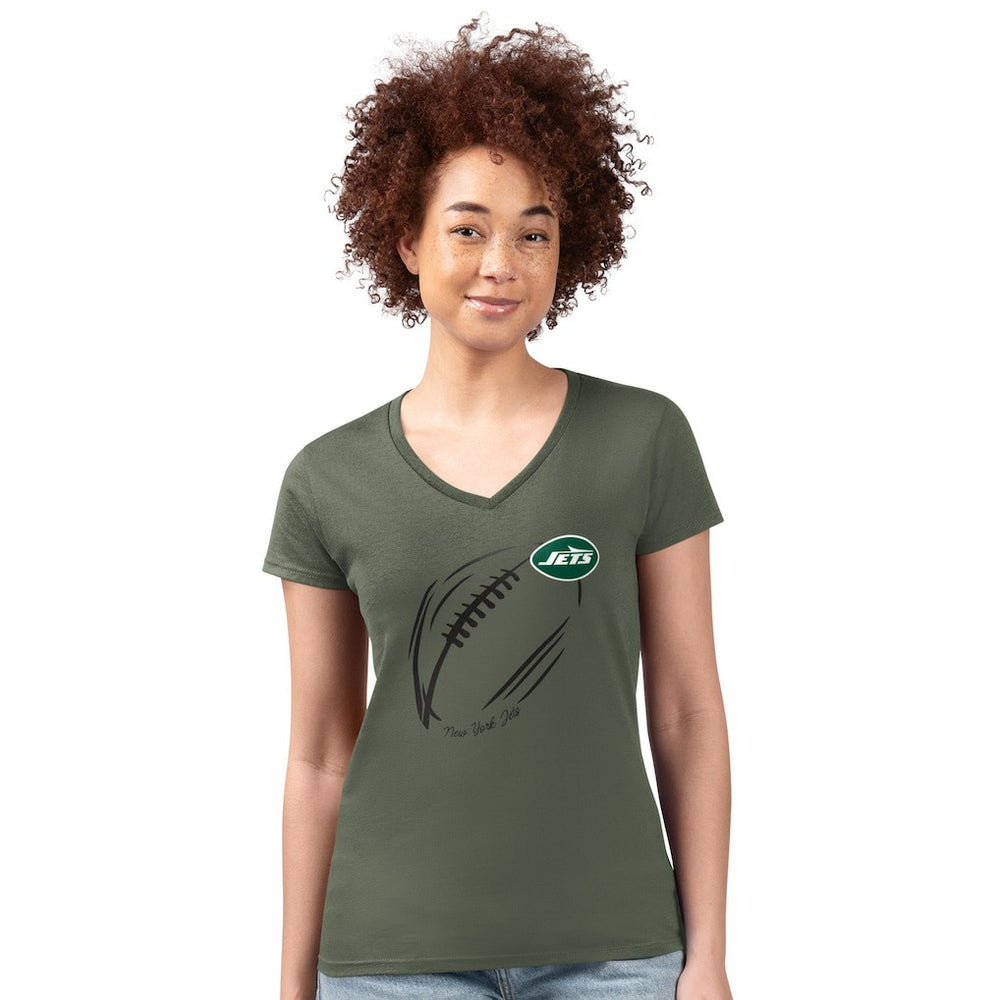 New York Jets G-III 4Her by Carl Banks Women's Super-Slim Fit Lightweight Subtle Football V-Neck T-Shirt Olive