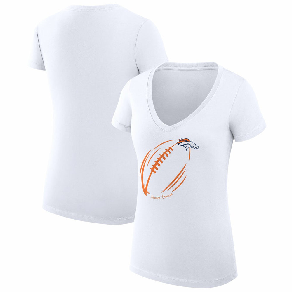 Denver Broncos G-III 4Her by Carl Banks Women's Super-Slim Fit Lightweight Subtle Football V-Neck T-Shirt White