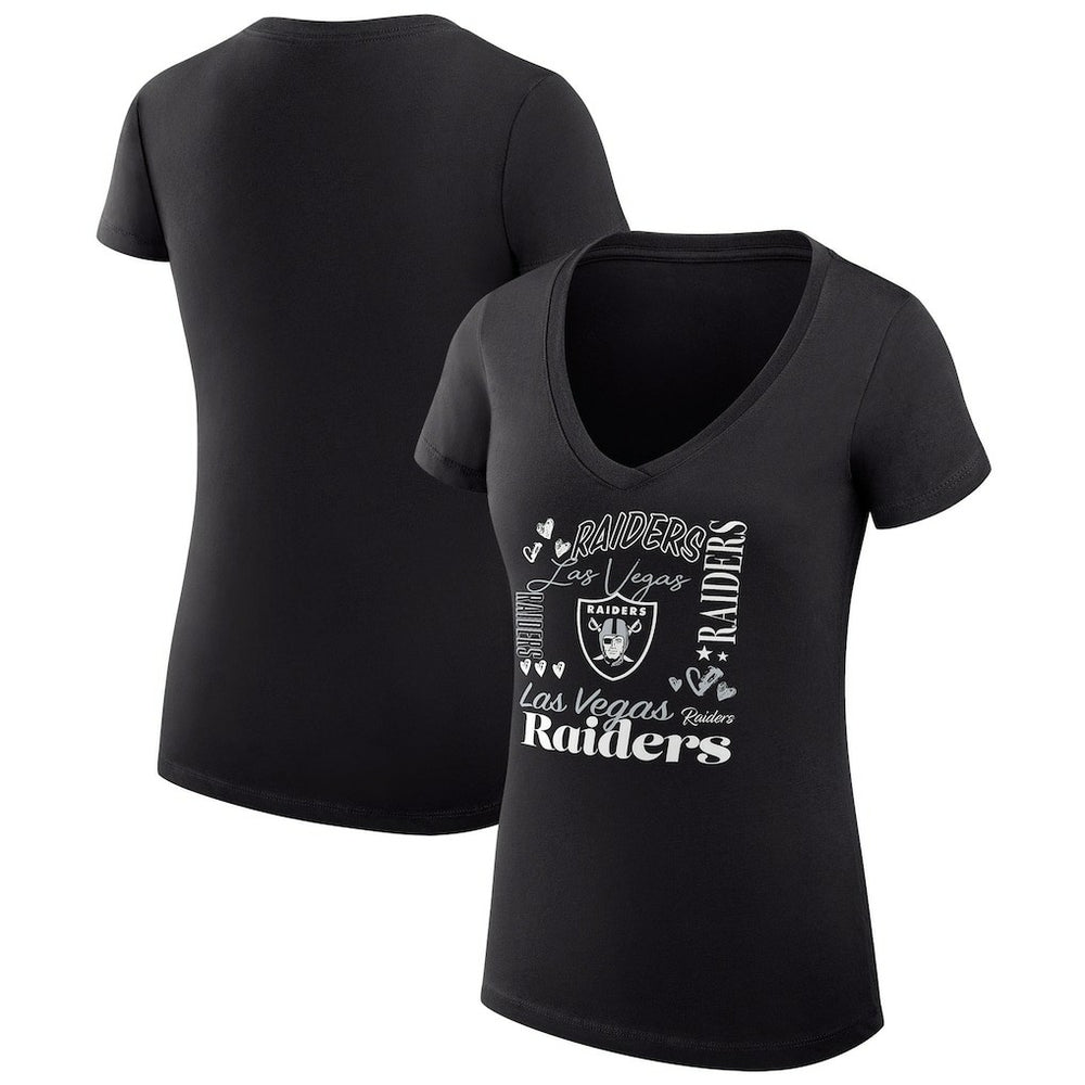 Las Vegas Raiders G-III 4Her by Carl Banks Women's Super-Slim Fit Lightweight Collage Team V-Neck T-Shirt Black