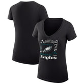 Philadelphia Eagles G-III 4Her by Carl Banks Women's Super-Slim Fit Lightweight Collage Team V-Neck T-Shirt Black