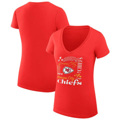 Kansas City Chiefs G-III 4Her by Carl Banks Women's Super-Slim Fit Lightweight Collage Team V-Neck T-Shirt Red