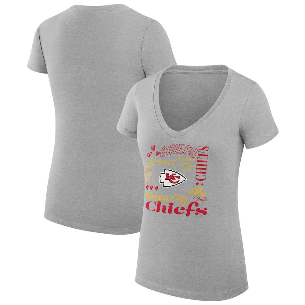 Kansas City Chiefs G-III 4Her by Carl Banks Women's Super-Slim Fit Lightweight Collage Team V-Neck T-Shirt Heather Gray