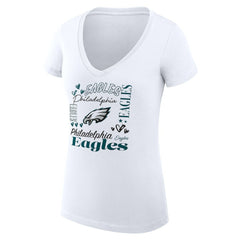Philadelphia Eagles G-III 4Her by Carl Banks Women's Super-Slim Fit Lightweight Collage Team V-Neck T-Shirt White