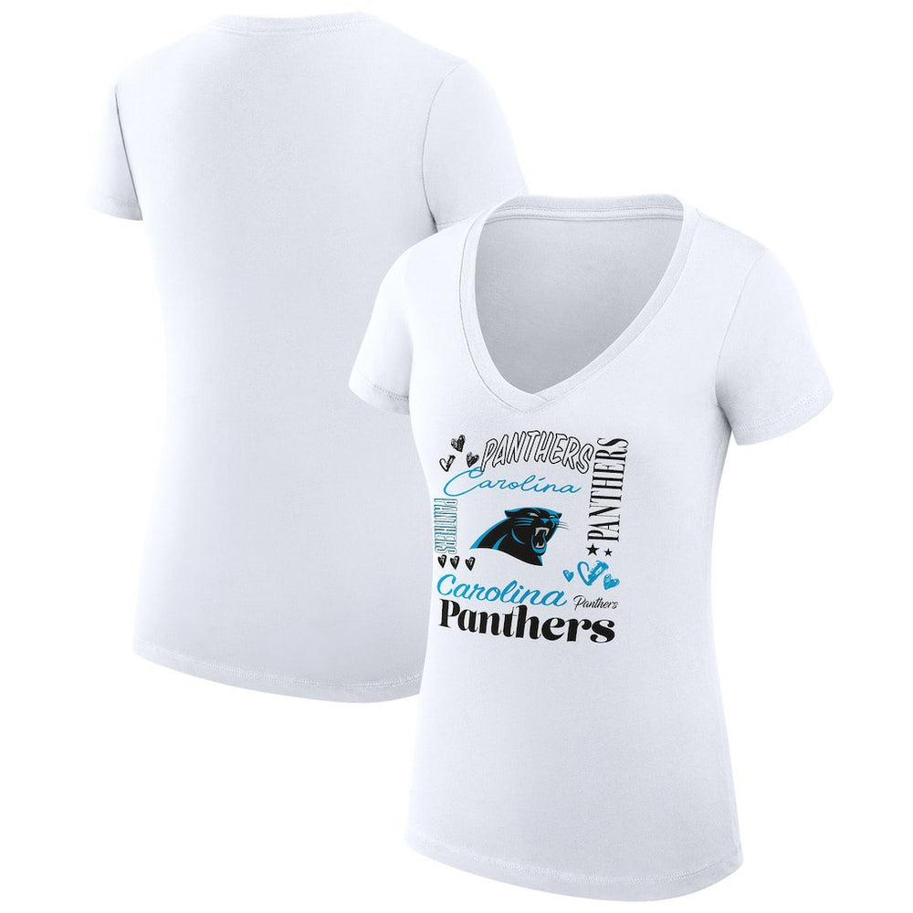 Carolina Panthers G-III 4Her by Carl Banks Women's Super-Slim Fit Lightweight Collage Team V-Neck T-Shirt White