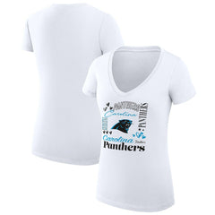 Carolina Panthers G-III 4Her by Carl Banks Women's Super-Slim Fit Lightweight Collage Team V-Neck T-Shirt White