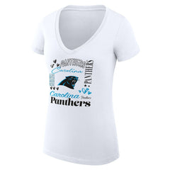 Carolina Panthers G-III 4Her by Carl Banks Women's Super-Slim Fit Lightweight Collage Team V-Neck T-Shirt White