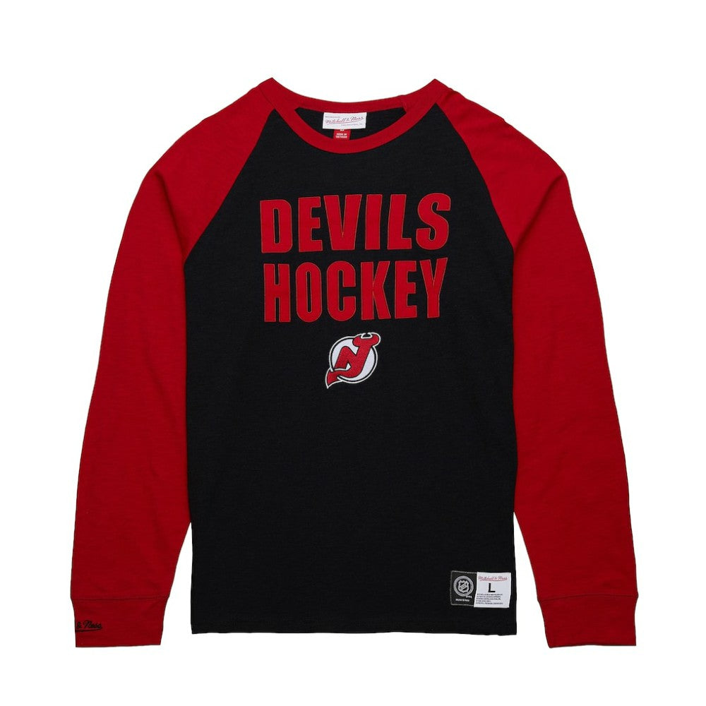 NHL New Jersey Devils Mitchell & Ness Legendary Slub Raglan Long Sleeve T-Shirt - Black/Red