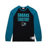 NHL San Jose Sharks Mitchell & Ness Legendary Slub Raglan Long Sleeve T-Shirt - Black/Teal