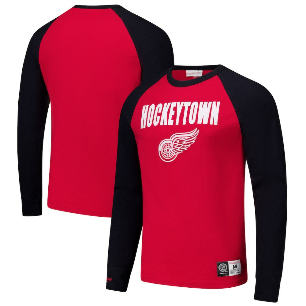 NHL Detroit Red Wings Mitchell & Ness Legendary Slub Raglan Long Sleeve T-Shirt - Red/Black