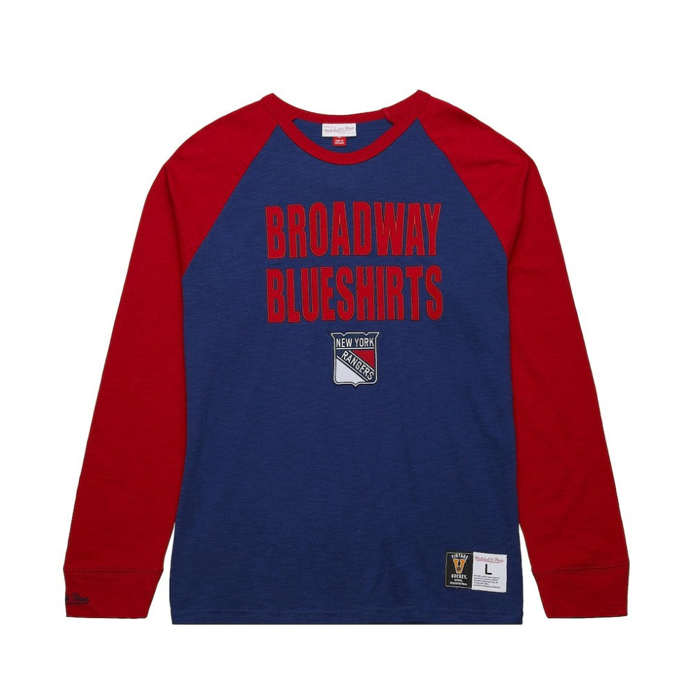 NHL New York Rangers Mitchell & Ness Legendary Slub Raglan Long Sleeve T-Shirt - Blue/Red