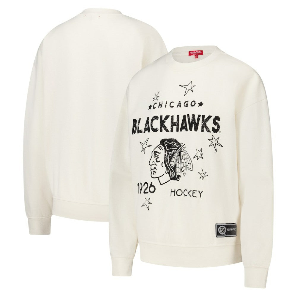 NHL Chicago Blackhawks Mitchell & Ness Women's Logo 3.0 Pullover Sweatshirt - Cream