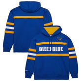 NHL St. Louis Blues Mitchell & Ness Head Coach Slogan Pullover Hoodie - Blue