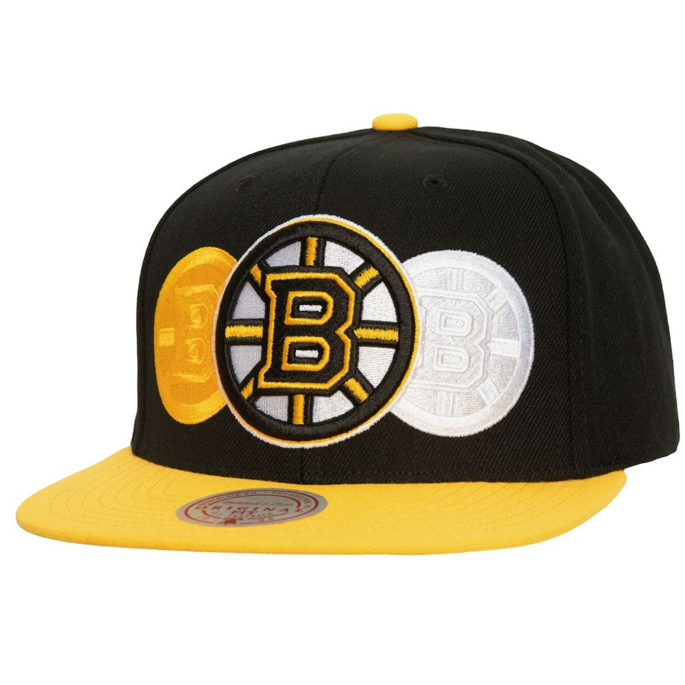 NHL Boston Bruins Mitchell & Ness Soul Triple Up Snapback Hat - Black