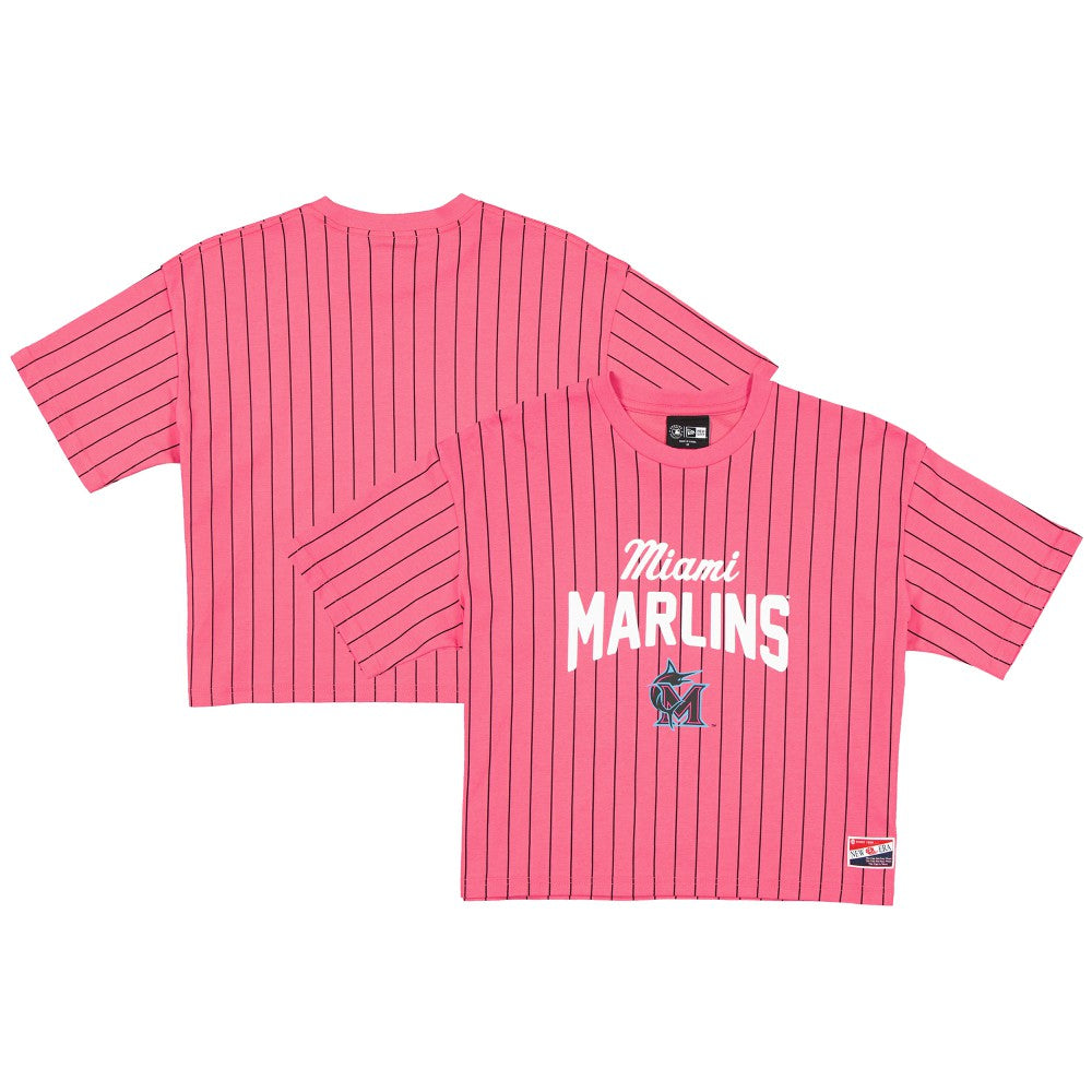 Miami Marlins New Era Women's 2025 City Connect Pinstripe T-Shirt - Pink T-shirts