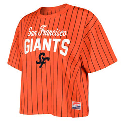 San Francisco Giants New Era Women's 2025 City Connect Boxy Pinstripe T-Shirt - Orange T-shirts