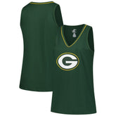 Green Bay Packers Logo Athletic Women's Plus Size Stellar Win V-Neck Tank Top Green