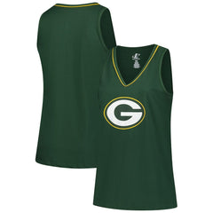 Green Bay Packers Logo Athletic Women's Plus Size Stellar Win V-Neck Tank Top Green