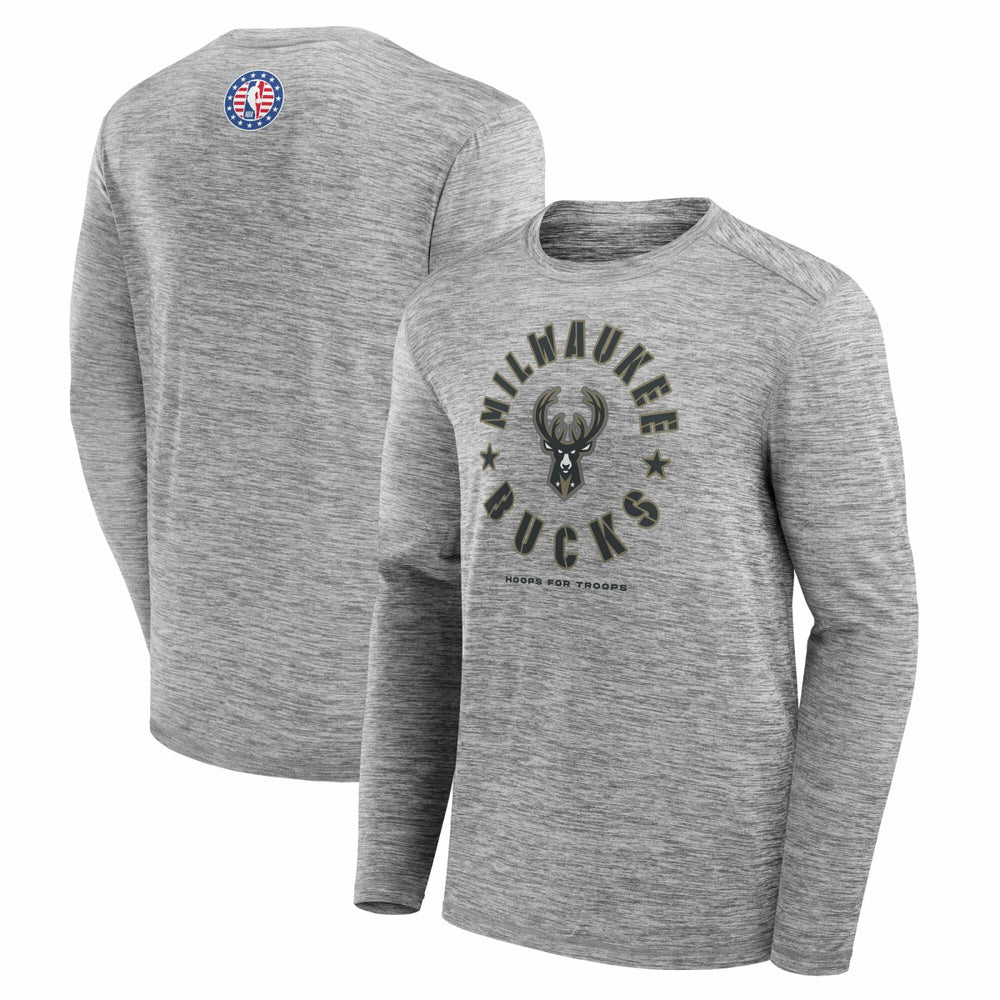 Milwaukee Bucks NBA Hoops for Troops Long Sleeve T-Shirt Heather Gray