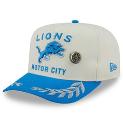 Detroit Lions New Era 2025 NFL Draft A-Frame 59FIFTY Fitted Hat Cream/Blue