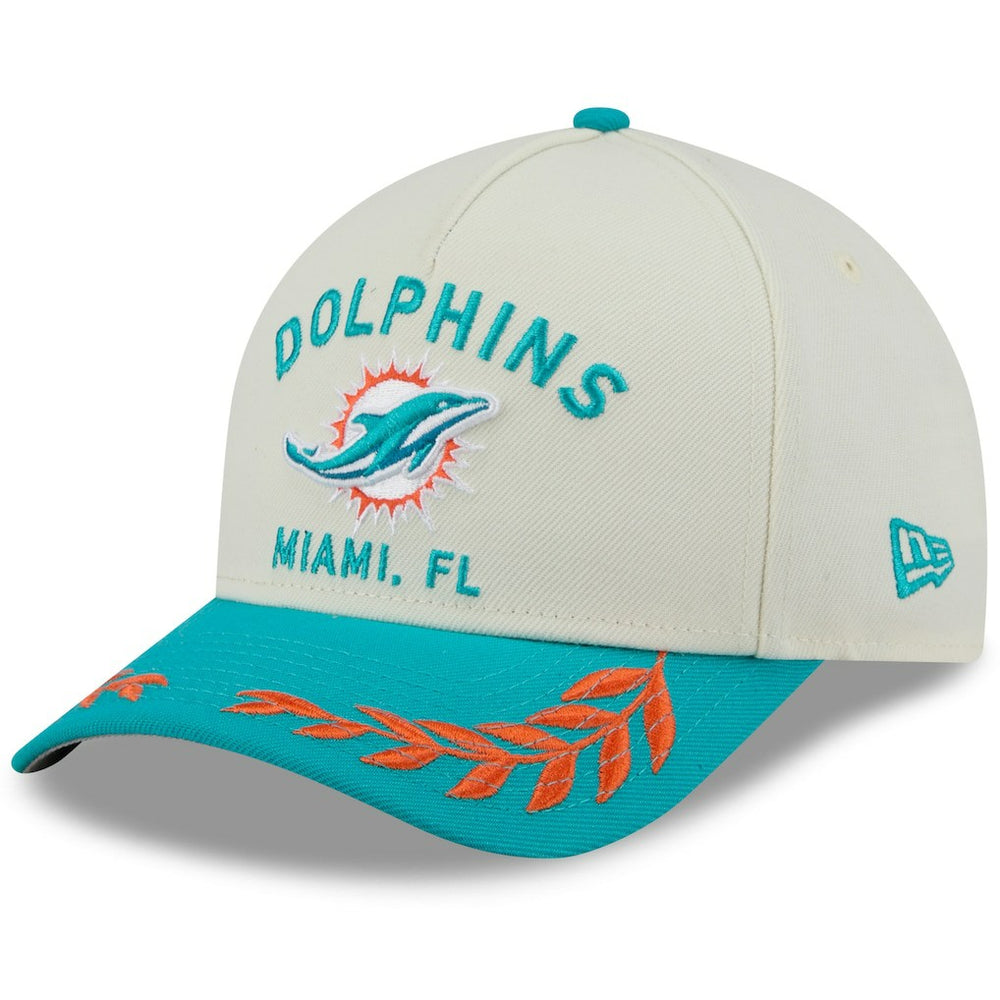 Miami Dolphins New Era 2025 NFL Draft 9FORTY A-Frame M-Crown Adjustable Hat Cream/Aqua