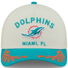 Miami Dolphins New Era 2025 NFL Draft 9FORTY A-Frame M-Crown Adjustable Hat Cream/Aqua