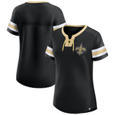 New Orleans Saints Women's Bling Athena Jersey Style Lace-up T-Shirt Black
