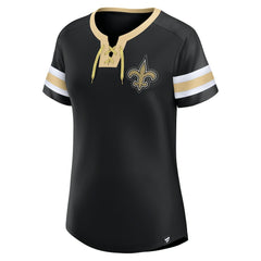 New Orleans Saints Women's Bling Athena Jersey Style Lace-up T-Shirt Black