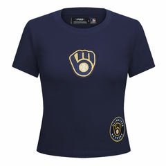 Milwaukee Brewers Pro Standard Women's Game Day Classics Baby Doll Cropped T-Shirt - Navy T-shirts