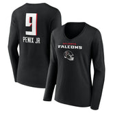 Michael Penix Jr. Atlanta Falcons Women's Name & Number Team Wordmark Long Sleeve V-Neck T-Shirt Black