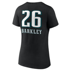 Saquon Barkley Philadelphia Eagles Women's Name & Number Team Wordmark V-Neck T-Shirt Black