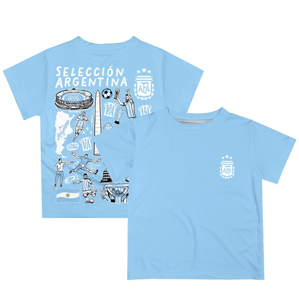 Argentina National Team Vive La Fete Youth Impressions Artwork T-Shirt Light Blue