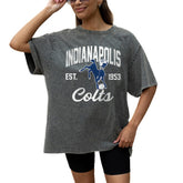 Indianapolis Colts Gameday Couture Women's Throwback Oversized Snow Wash T-Shirt Grey