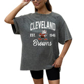 Cleveland Browns Gameday Couture Women's Throwback Oversized Snow Wash T-Shirt Grey