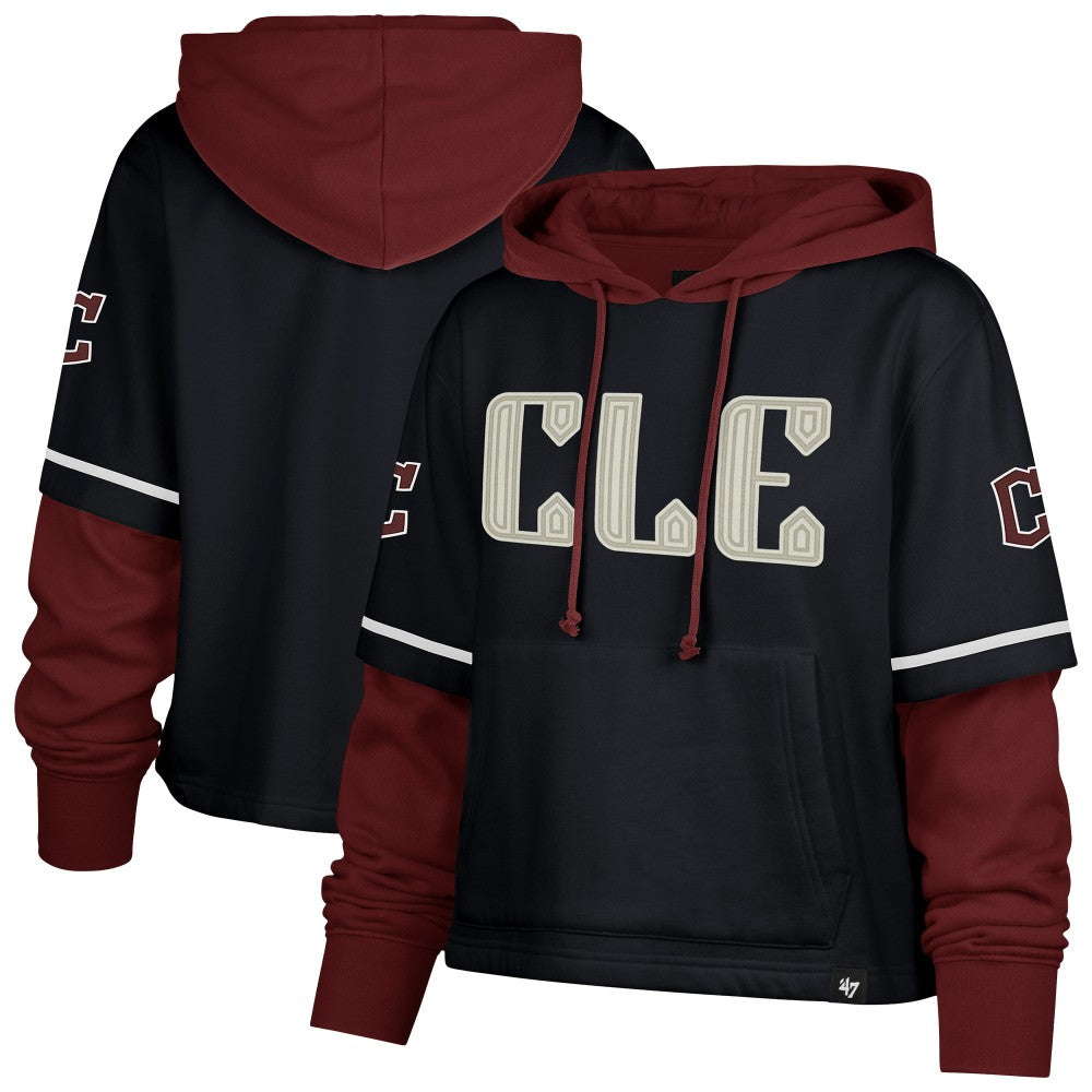Cleveland Guardians '47 Women's City Connect Shortstop Cropped Pullover Hoodie - Navy Hoodies