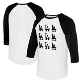 Los Angeles Dodgers Tiny Turnip Women's Logo Grid 3/4 Sleeve Raglan T-Shirt - White/Black T-shirts