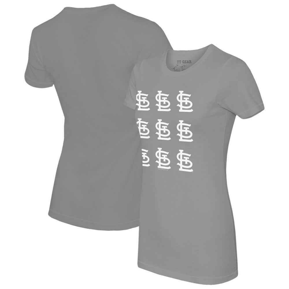 St. Louis Cardinals Tiny Turnip Women's Logo Grid T-Shirt - Gray T-shirts