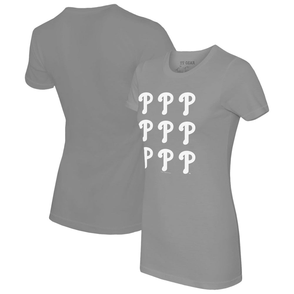Philadelphia Phillies Tiny Turnip Women's Logo Grid T-Shirt - Gray T-shirts