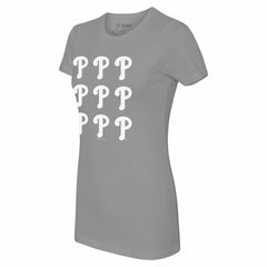 Philadelphia Phillies Tiny Turnip Women's Logo Grid T-Shirt - Gray T-shirts