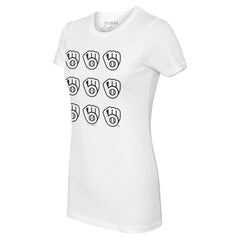 Milwaukee Brewers Tiny Turnip Women's Logo Grid T-Shirt - White T-shirts