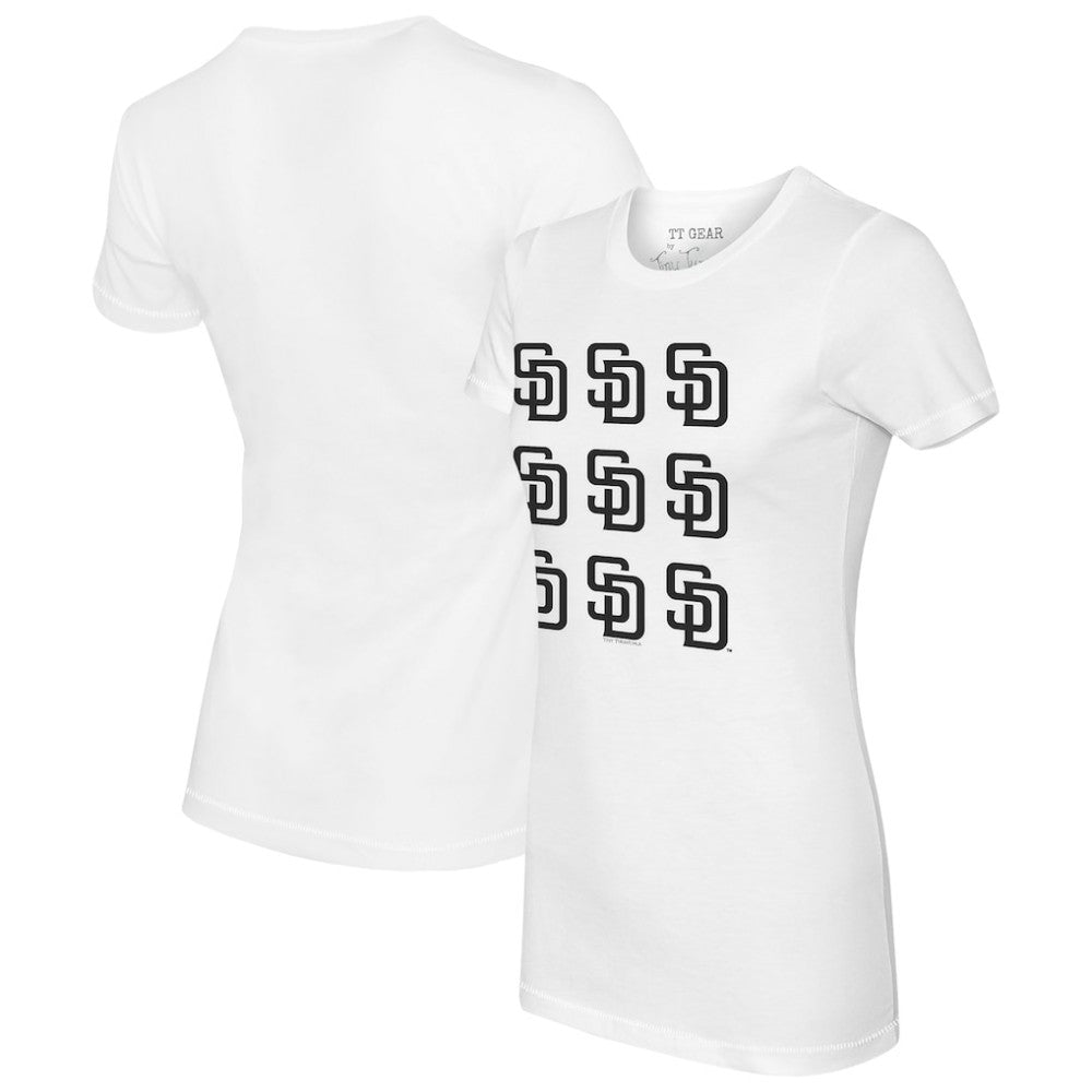 San Diego Padres Tiny Turnip Women's Logo Grid T-Shirt - White T-shirts